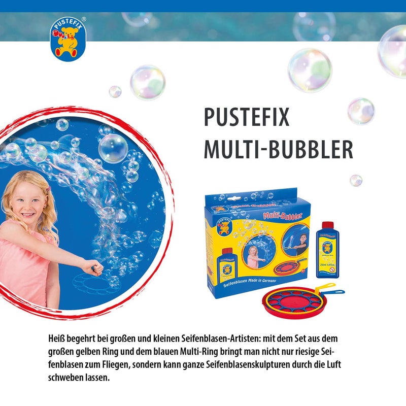 PUSTEFIX Multi Bubbler Giant Bubble Ring and Multi Bubble Ring Toy Set for Kids Includes 8.45 oz Bubble Solution Bottle and Liquid Tray Makes Big Bubbles, Multicolor, Model: 505310 - Image 4